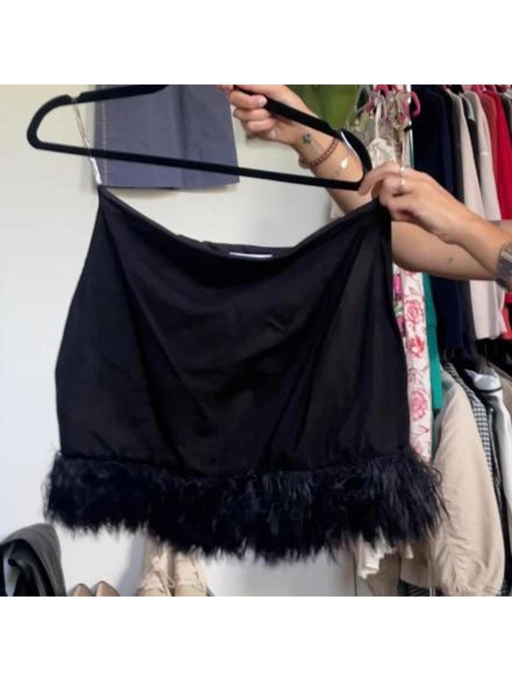 Showpo black feather skirt Size 10